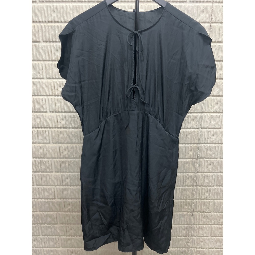 Universal Thread Black Tie Front Mini Dress Short Sleeve Recycled Poly Size M